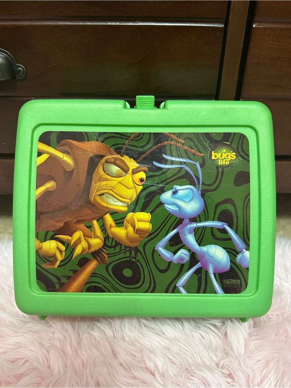 Vintage Disney's A Bug's Life Plastic Green Lunch Box With Thermos